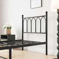 Redom Lit 90x200 cm cadre metal noir avec tete et pied hauts, lattes acier robustes et rangement sous lit 27 cm Sale