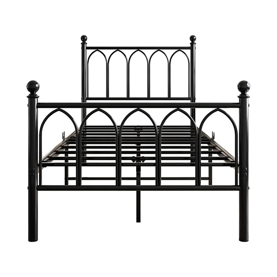 Redom Lit 90x200 cm cadre metal noir avec tete et pied hauts, lattes acier robustes et rangement sous lit 27 cm Sale