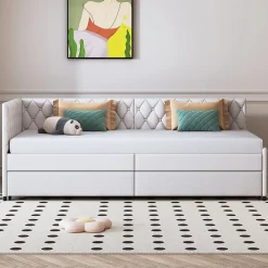 Simple Life Lit 90x200 cm, canapé convertible extensible avec sommier à lattes, velours, lit enfant et lit d'appoint - Beige Best