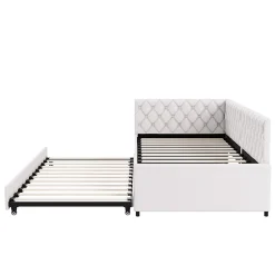 Simple Life Lit 90x200 cm, canapé convertible extensible avec sommier à lattes, velours, lit enfant et lit d'appoint - Beige Best