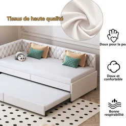 Simple Life Lit 90x200 cm, canapé convertible extensible avec sommier à lattes, velours, lit enfant et lit d'appoint - Beige Best