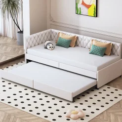 Simple Life Lit 90x200 cm, canapé convertible extensible avec sommier à lattes, velours, lit enfant et lit d'appoint - Beige Best