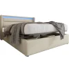 Redom Lit 160x200 cm coffre de rangement avec sommier relevable, tête de lit LED tapissée PU blanc, style contemporain