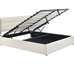Redom Lit 140x200 cm coffre de rangement avec sommier relevable, tête de lit capitonnée en PU et éclairage LED Hot
