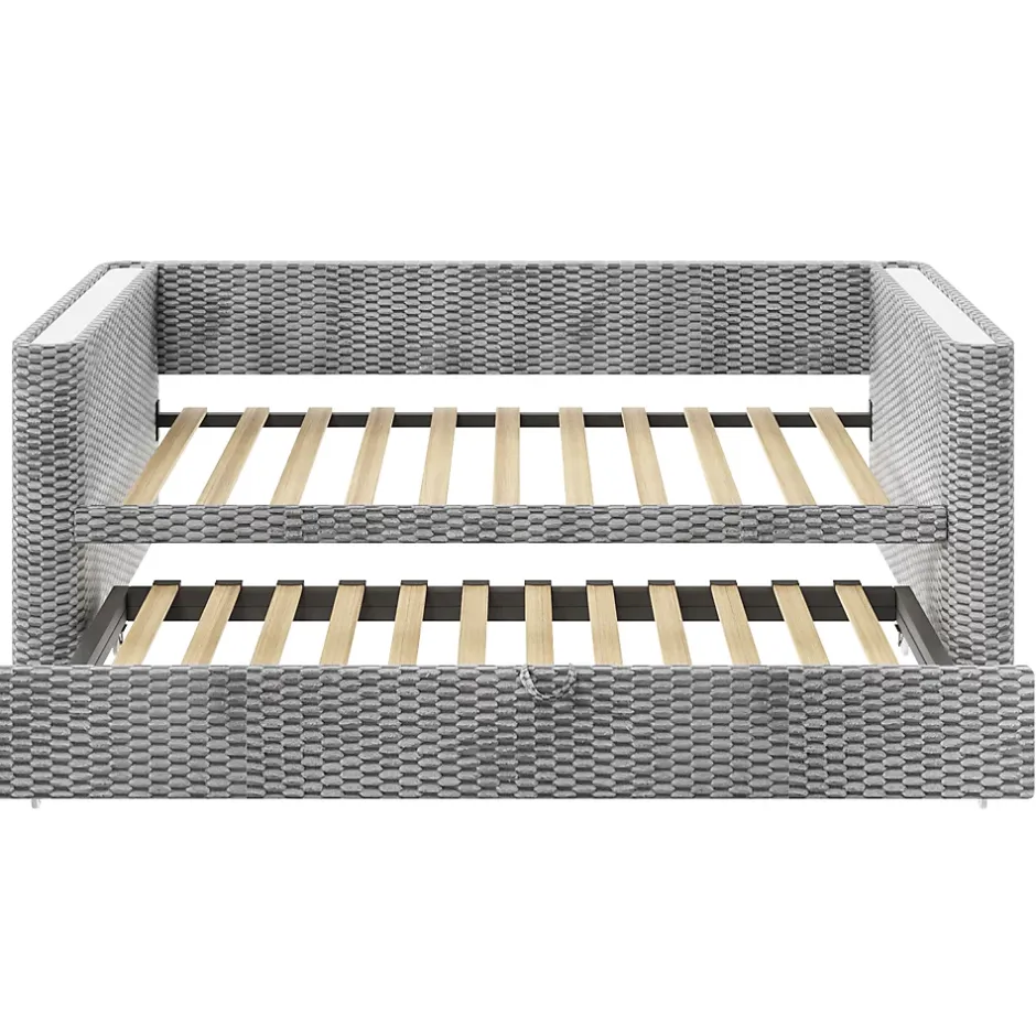 Redom Lit 90x200 cm convertible en 180x200 cm, tapissé velours gris avec LED multicolore et structure MDF Discount