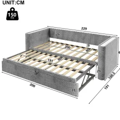 Redom Lit 90x200 cm convertible en 180x200 cm, tapissé velours gris avec LED multicolore et structure MDF Discount