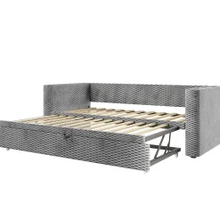 Redom Lit 90x200 cm convertible en 180x200 cm, tapissé velours gris avec LED multicolore et structure MDF Discount