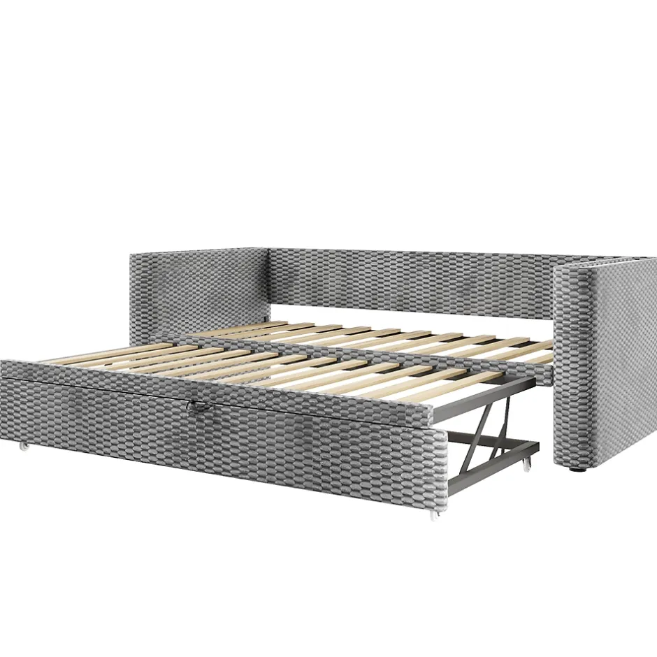 Redom Lit 90x200 cm convertible en 180x200 cm, tapissé velours gris avec LED multicolore et structure MDF Discount