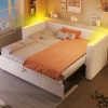 Redom Lit 90x200 cm convertible en 180x200 cm avec revêtement velours beige et bande LED contrôlée par application