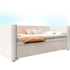 Redom Lit 90x200 cm convertible en 180x200 cm avec revêtement velours beige et bande LED contrôlée par application