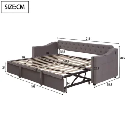 Redom Lit 90x190 cm convertible en 180x190 cm avec rangements intégrés, accoudoirs coffre et revêtement velours gris Discount