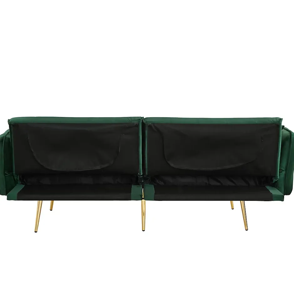 Redom Lit 215x81,5 cm convertible velours, dossiers et accoudoirs multipositions, pieds métal doré, style moderne Online