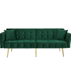 Redom Lit 215x81,5 cm convertible velours, dossiers et accoudoirs multipositions, pieds métal doré, style moderne Online