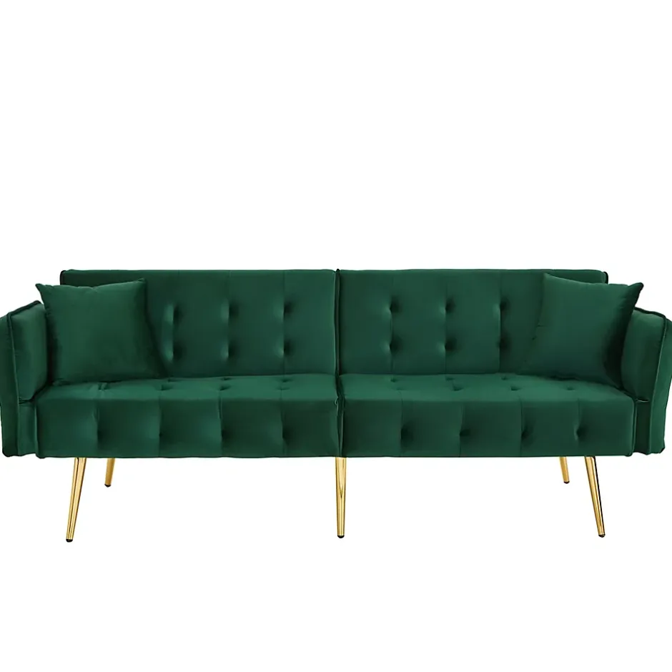 Redom Lit 215x81,5 cm convertible velours, dossiers et accoudoirs multipositions, pieds métal doré, style moderne Online