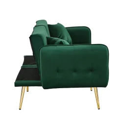 Redom Lit 215x81,5 cm convertible velours, dossiers et accoudoirs multipositions, pieds métal doré, style moderne Online