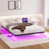 Redom Lit 120x200 cm effet flottant avec éclairage LED et station de charge intégrée, finition noir Hot