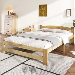 ProximaX Lit 140x200 cm en bois massif naturel avec tête de lit et sommier à lattes, lit futon solide pour adolescents et adultes
