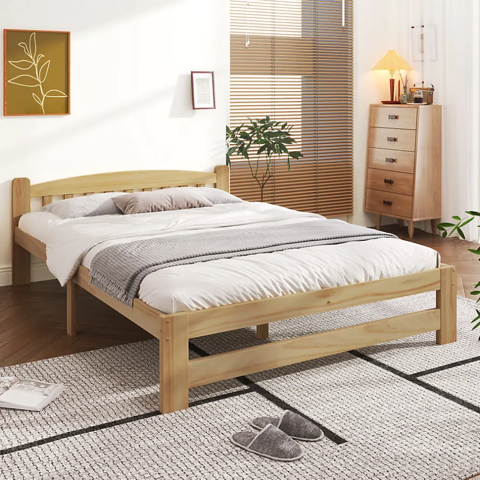 ProximaX Lit 140x200 cm en bois massif naturel avec tête de lit et sommier à lattes, lit futon solide pour adolescents et adultes