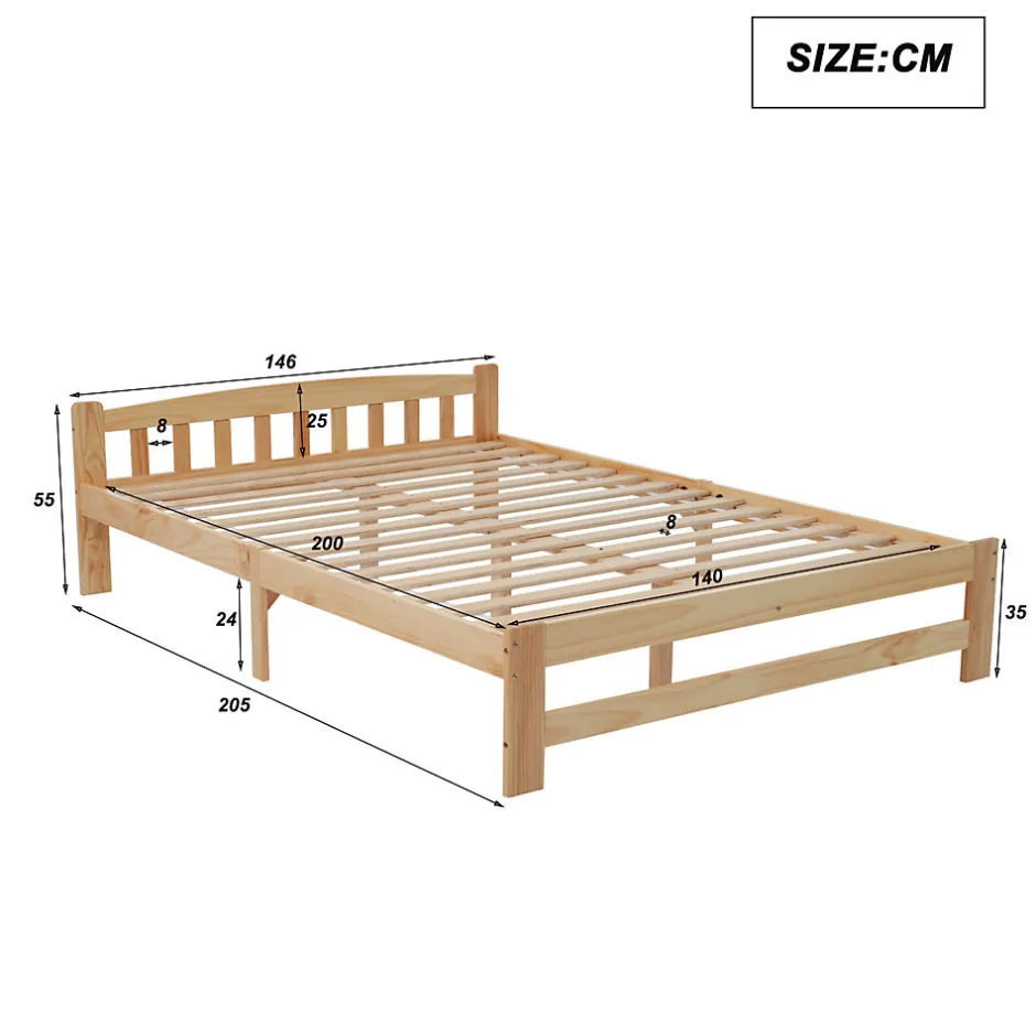 ProximaX Lit 140x200 cm en bois massif naturel avec tête de lit et sommier à lattes, lit futon solide pour adolescents et adultes