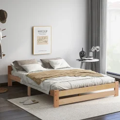 Redom Lit 140x200 cm en bois massif naturel avec tête de lit, design épuré et finition personnalisable