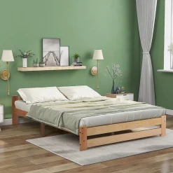 Redom Lit 140x200 cm en bois massif naturel avec tête de lit, design épuré et finition personnalisable