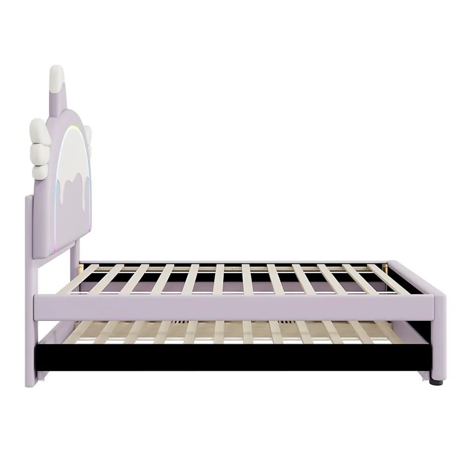 Redom Lit 90x200 cm en forme de licorne avec tête de lit en PU et tiroir gigogne, style enfant violet, MDF robuste Best