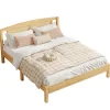 Redom Lit 160x200 cm en pin et rotin PE avec tête de lit décorative, design naturel, 15 lattes et pieds centraux