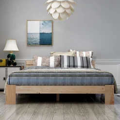 Redom Lit 140x200 cm en pin massif avec rangement sous le lit 18 cm et tête de lit, sommier à lattes