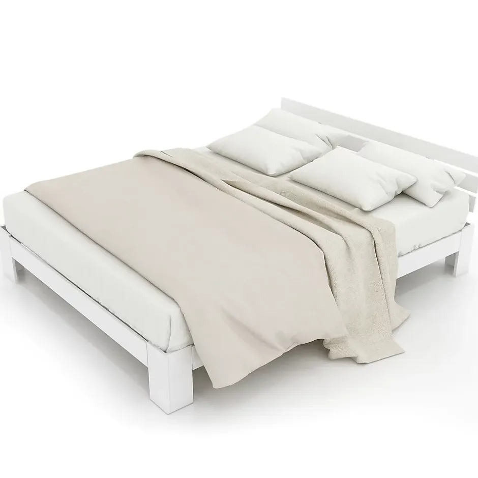 Redom Lit 140x200 cm en pin massif blanc avec rangement sous-lit, design rustique et fonctionnel Sale