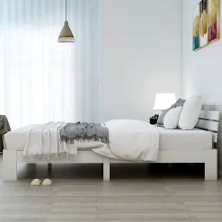 Redom Lit 140x200 cm en pin massif blanc avec rangement sous-lit, design rustique et fonctionnel Sale