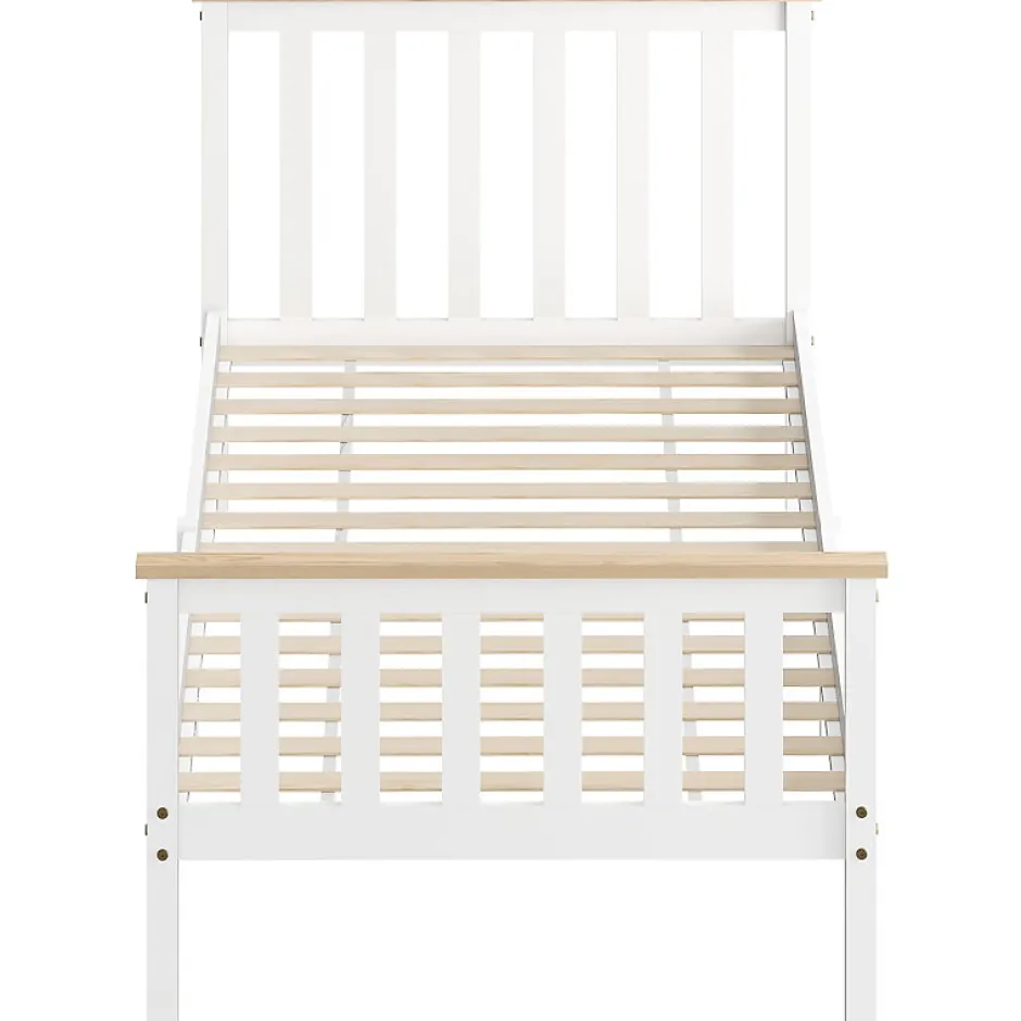 Redom Lit 90x200 cm en pin massif blanc avec rangement sous le sommier, design naturel et silencieux