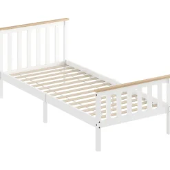 Redom Lit 90x200 cm en pin massif blanc avec rangement sous le sommier, design naturel et silencieux