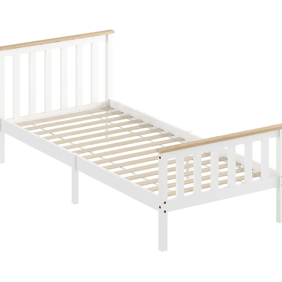 Redom Lit 90x200 cm en pin massif blanc avec rangement sous le sommier, design naturel et silencieux