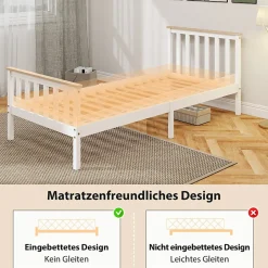 Redom Lit 90x200 cm en pin massif blanc avec rangement sous le sommier, design naturel et silencieux