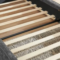 Redom Lit 90x200 cm en tissu chenille Dark Gray, plis décoratifs, bois d'eucalyptus et cadre métal stable Clearance