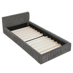 Redom Lit 90x200 cm en tissu chenille Dark Gray, plis décoratifs, bois d'eucalyptus et cadre métal stable Clearance