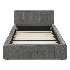 Redom Lit 90x200 cm en tissu chenille Dark Gray, plis décoratifs, bois d'eucalyptus et cadre métal stable Clearance