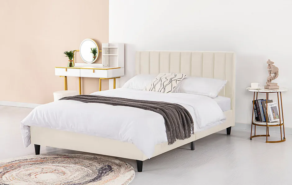 Concept Usine Lit 140x190 cm en velours beige - CAMBRIDGE