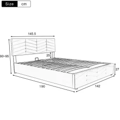 Redom Lit 140x190 cm en velours gris avec rangement hydraulique, tête de lit réglable et finition rayée élégante