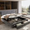 Redom Lit 180x200 cm en velours gris avec grand coffre de rangement et tête de lit réglable, style européen élégant