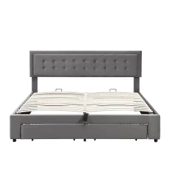 Redom Lit 180x200 cm en velours gris avec grand coffre de rangement et tête de lit réglable, style européen élégant