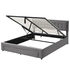 Redom Lit 180x200 cm en velours gris avec grand coffre de rangement et tête de lit réglable, style européen élégant