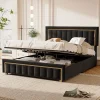 ProximaX Lit 140x200 cm en velours noir à rayures verticales avec bordure dorée, Design élégant et moderne pour chambre adulte ou ado