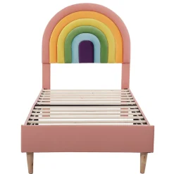 Redom Lit 90x200 cm en velours rose avec tête de lit réglable de 6 cm, sommier 12 lattes et pieds stables, moderne
