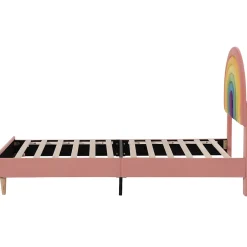 Redom Lit 90x200 cm en velours rose avec tête de lit réglable de 6 cm, sommier 12 lattes et pieds stables, moderne