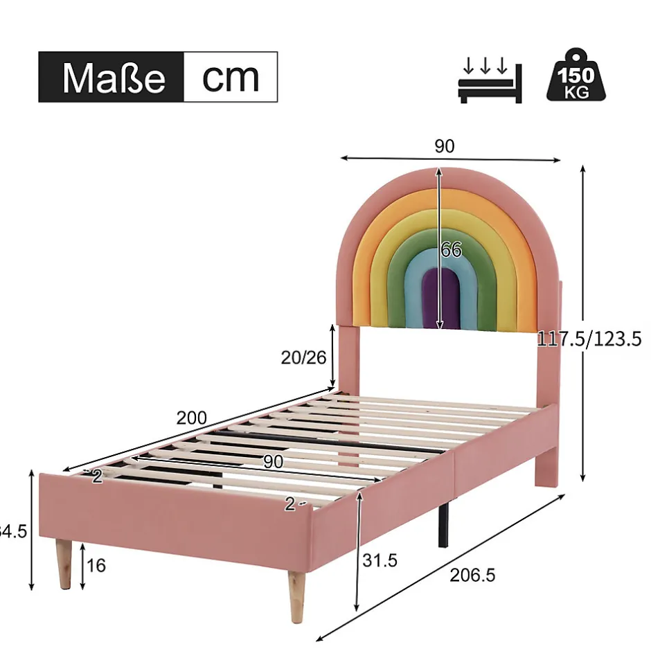 Redom Lit 90x200 cm en velours rose avec tête de lit réglable de 6 cm, sommier 12 lattes et pieds stables, moderne