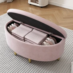 Redom Lit 90x200 cm en velours rose avec tête de lit réglable style coquillage et pieds métal doré, élégant