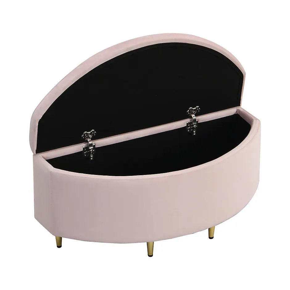 Redom Lit 90x200 cm en velours rose avec tête de lit réglable style coquillage et pieds métal doré, élégant