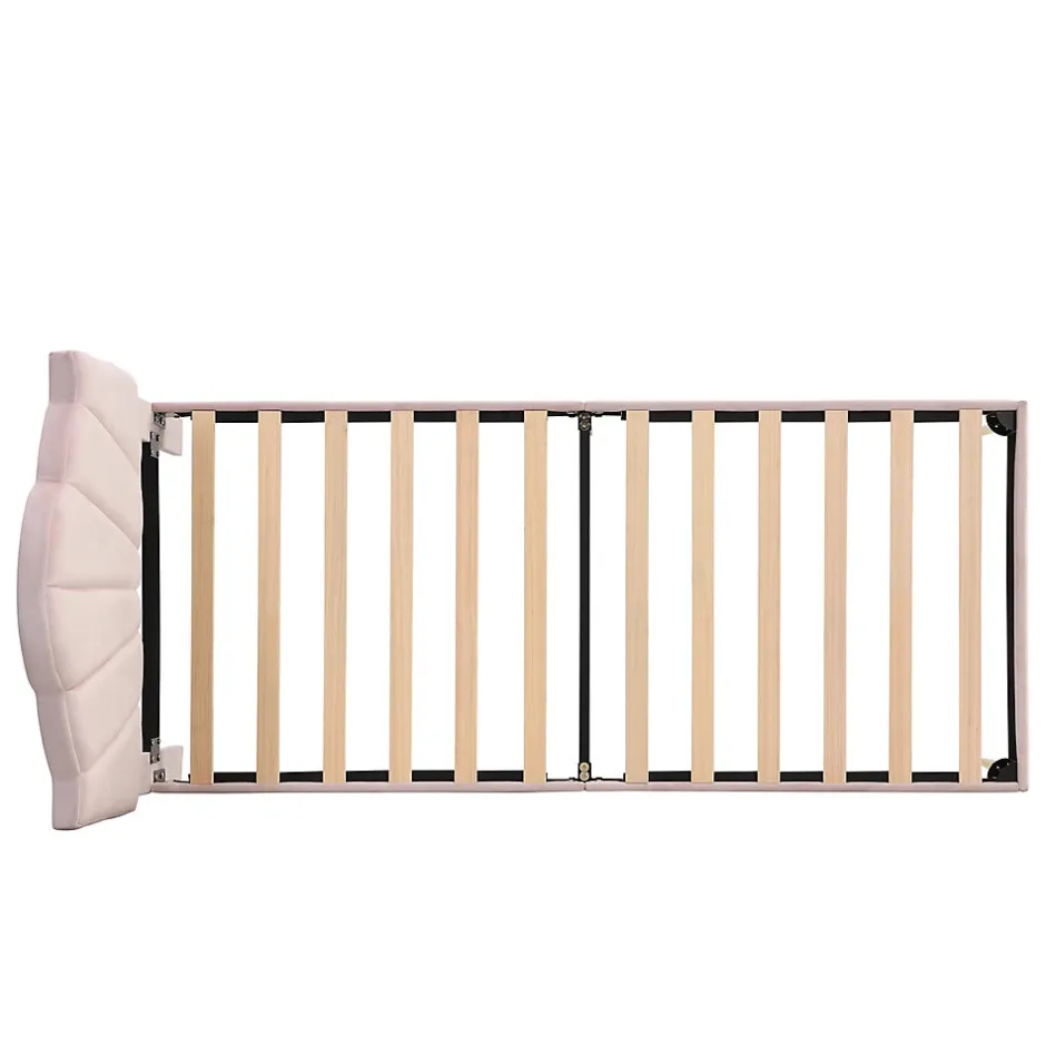 Redom Lit 90x200 cm en velours rose avec tête de lit réglable style coquillage et pieds métal doré, élégant