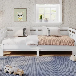 Redom Lit 90x200 cm extensible avec 2e couchage et tête en forme de cœur en pin massif blanc, design romantique